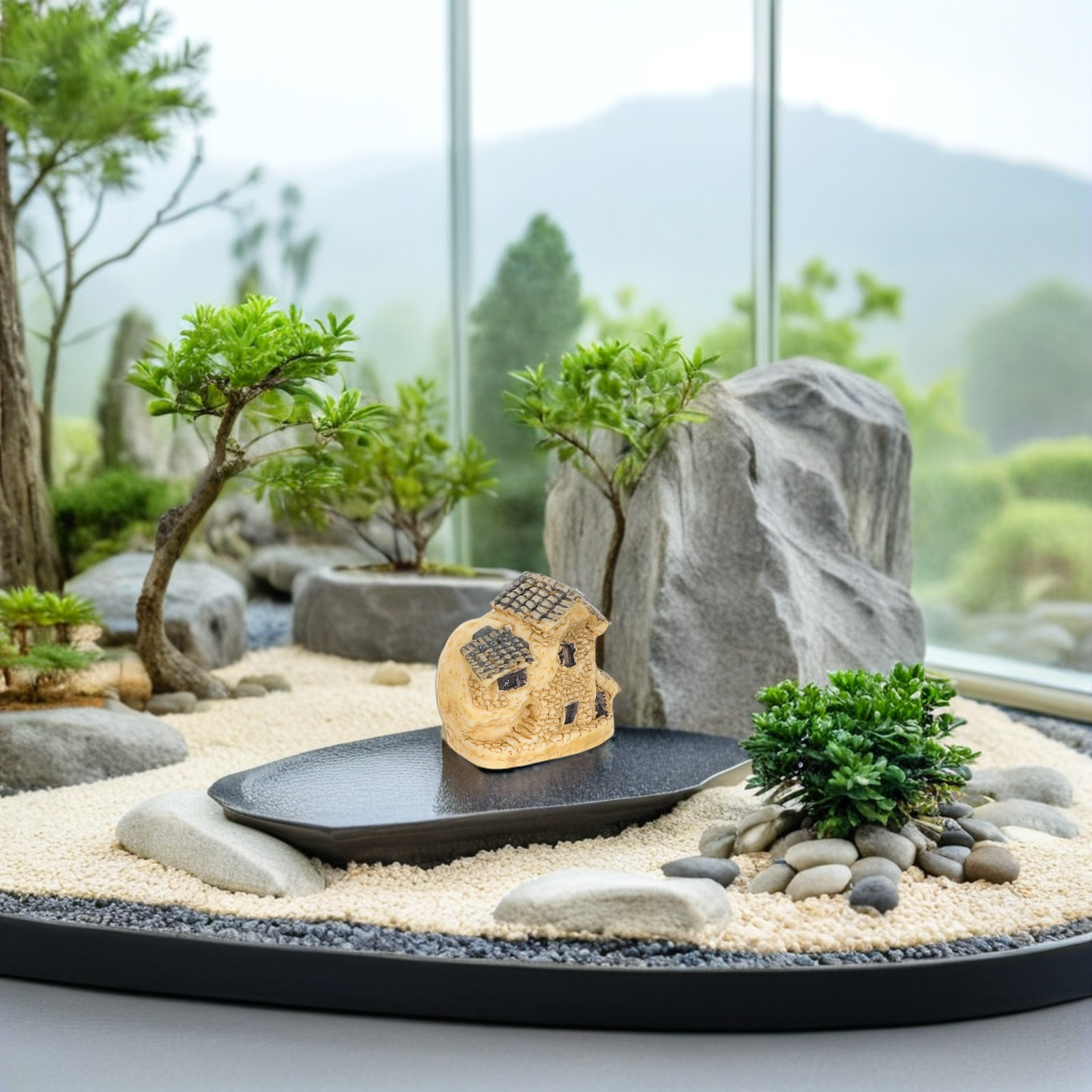 4Pcs Rumah Peri Miniatur Resin - Bonsai Garden House ulasan dan harga