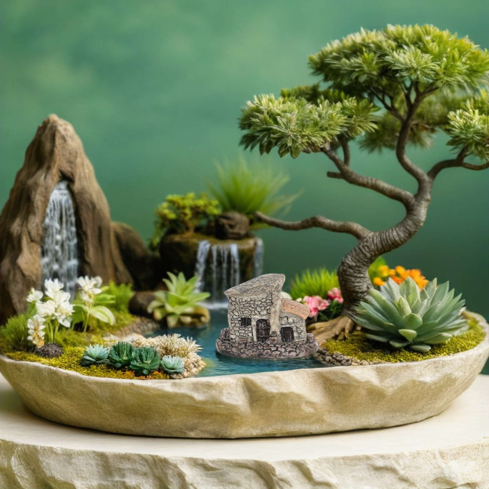 4Pcs Rumah Peri Miniatur Resin - Bonsai Garden House ulasan dan harga